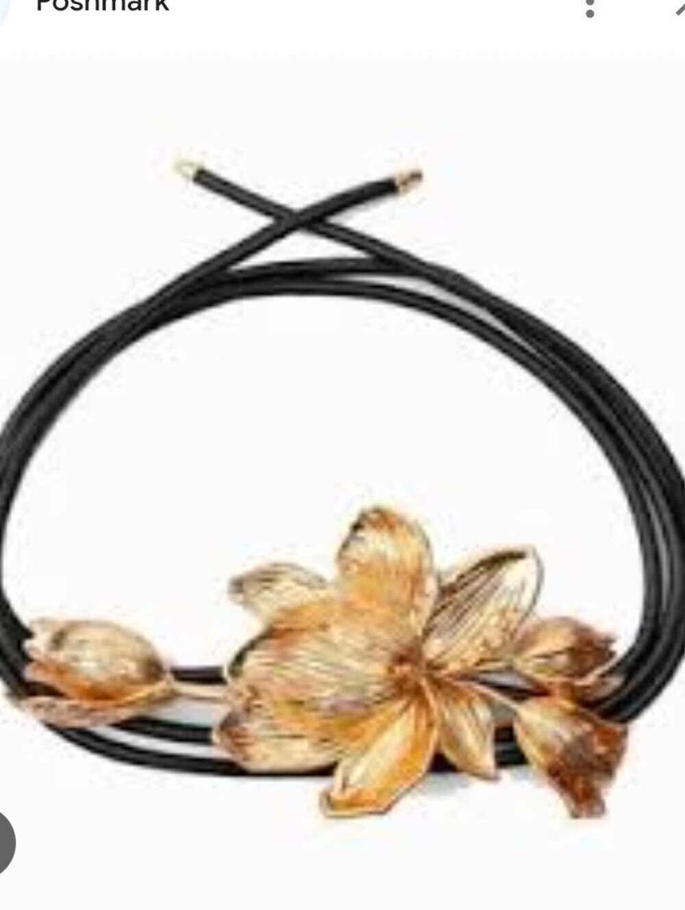 HOUSE OF HARLOW 1960. ONE SIZE NWT CORD BELT. BLACK WITH GOLD FLORAL. STATEMENT